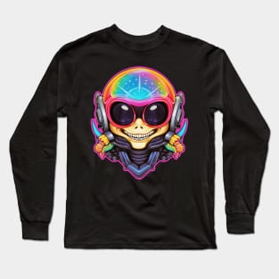 Awesome Alien Dinosaur Motorcyclist With Galaxy Helmet Gear Long Sleeve T-Shirt